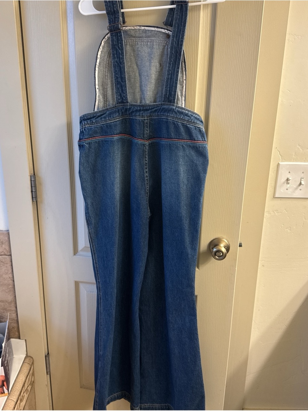 We The Free chasing rainbows 🌈 Blue Denim Striped-Trim Overalls Jumpsuit - Picture 4 of 5